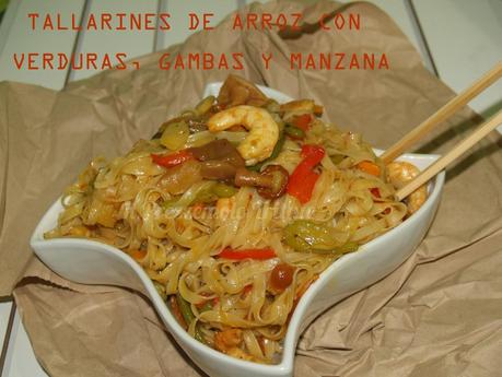Tallarines de Arroz con Verduras, Gambas y Manzana