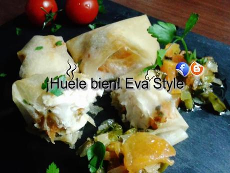 Paquetitos de gallo con tomates