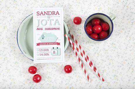 Invitaciones de boda en mint y rojo invitaciones de boda www.bodasdecuento.com