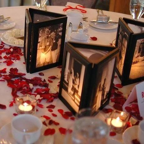 My Wedding Inspiration: velas portaretratos como centros de mesas de banquete
