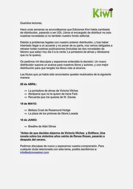 Comunicado sobre las publicaciones de Ediciones Kiwi.