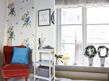 Un vestibulo a rayas. Muebles de madera y personalidad. Un vestibulo a rayas. Muebles de madera y personalidad.