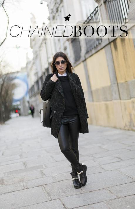 street style barbara crespo zara chained boots black fashion blogger outfit blog de moda