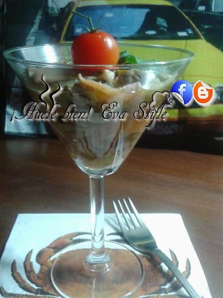 Verrine con calamares y habitas