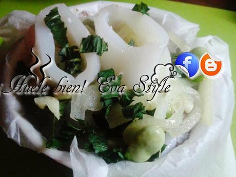 Verrine con calamares y habitas