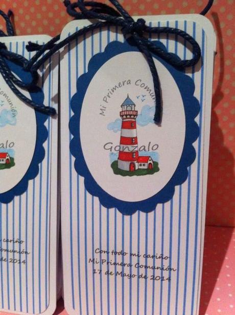 Recordatorios comunion: Estampitas faro azul