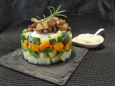 Timbal de verduras con champiñones