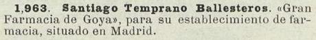 Recuerdos de papel. Gran Farmacia de Goya. Madrid, 1914