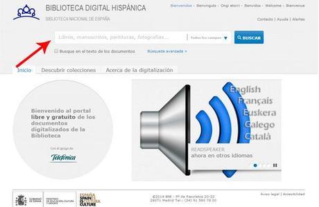 Pantalla de Inicio de la Biblioteca Digital Hispanica