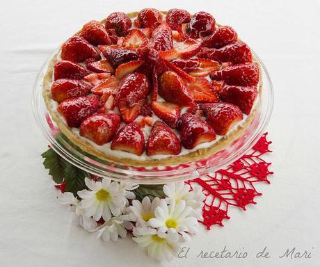 tarta de requeson y fresas