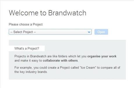 Brandwatch Review - Select a Proyect screen - Review Social With It - Social Media Blog