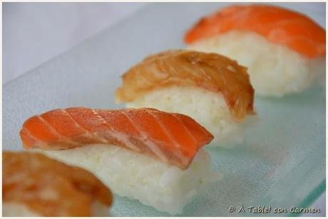 Nigiri de Salmón y Gambas