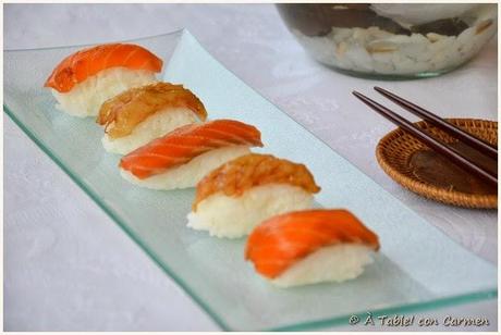 Nigiri de Salmón y Gambas