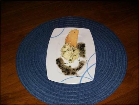 BRANDADA  DE  BACALAO CON CROCANTE DE PAN Y ACEITE DE OLIVAS NEGRAS