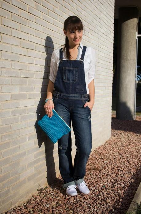 Peto vaquero, blanco y turquesa