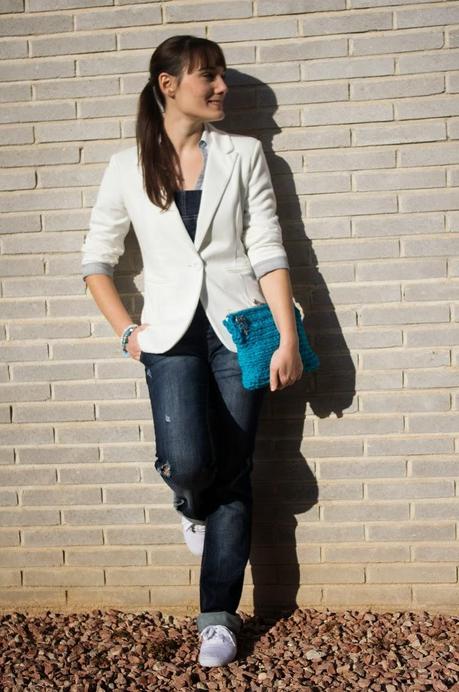 Peto vaquero, blanco y turquesa