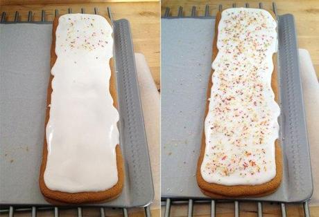 postres y dulces nórdicos daneses postres rápidos nórdicos postres para hacer con niños postres fáciles postres delikatissen hindbærsnitter receta opskrift barritas rellenas dulces Barritas glaseadas con sprinkles y mermelada de arándanos barritas con glaseado receta 