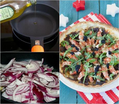 Tarta de langostinos con rúcula Tarta de langostinos y rúcula