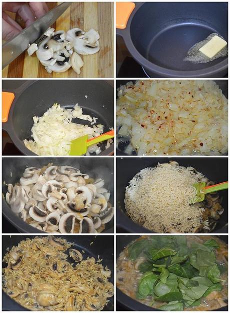 Orzo con espinacas y champiñones