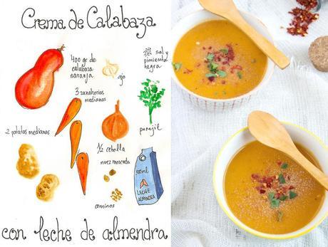 Crema de calabaza con leche de almendras #homenajeabocadillosuculento Crema de Calabaza con leche de almendra
