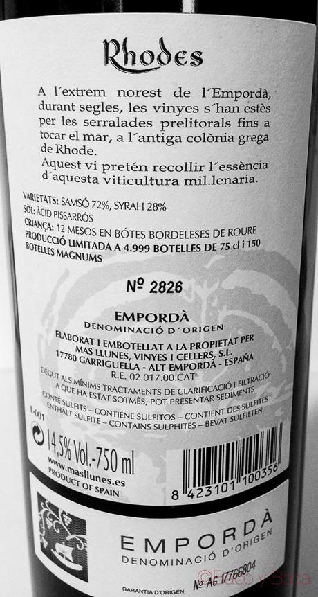 etiqueta trasera Rhodes Emporda 2008