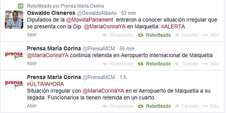 María Corina llega a Venezuela desde U.S.