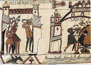 El cometa Halley en una de sus apariciones, en el año 1066, ilustrada en el Tapiz de Bayeux