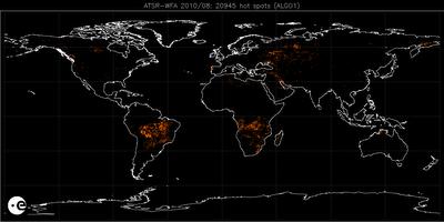 Mapa de incendios en el mundo durante agosto-2010