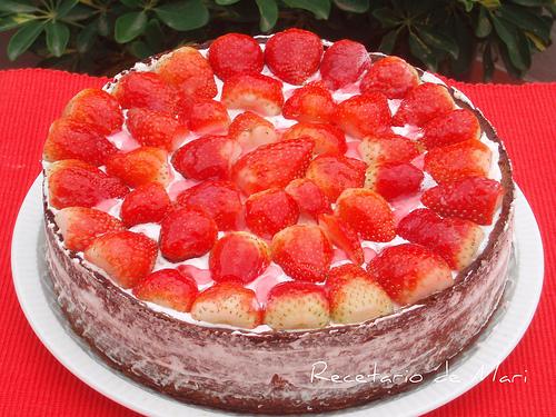 tarta de requesón con fresas