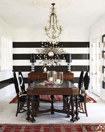 I'm obsessed with black and white stripes. Love the single stripe under the window on the adjoining wall.