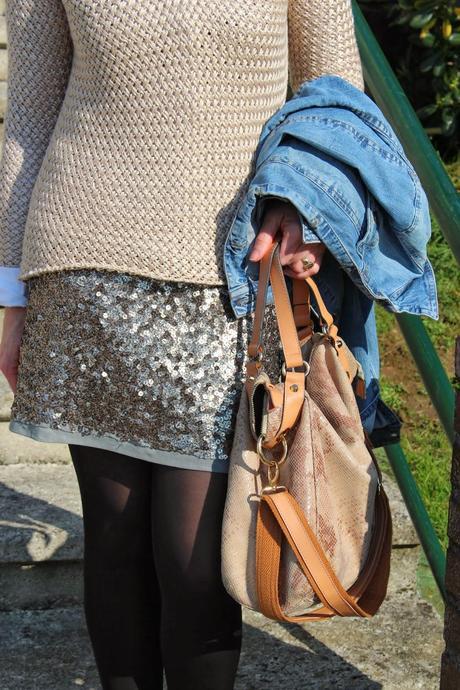MIS LOOKS - FALDA DE PAILETTES CON CAZADORA VAQUERA