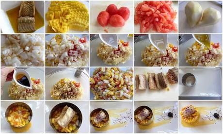 Esturión Confitado Riofrío sobre Tartar de Pera y Mango al aroma de Coco.