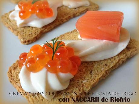 Crema y Lomo de Salmón sobre Tosta de Trigo con NACCARII de Riofrío.