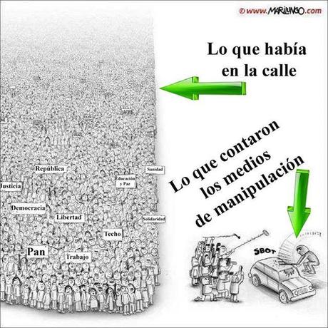 Foto: Lo que había en la calle y lo que cuentan los medios de manipulación masiva. ¡Boicot a los medios de manipulación masiva! España por la República https://www.facebook.com/Espanaporlarepublica?fref=ts