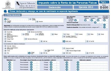 Modelo de la declaración de la Renta 2013