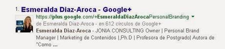 Indexación del perfil de Google PLUS. SERP Esmeralda Diaz-Aroca