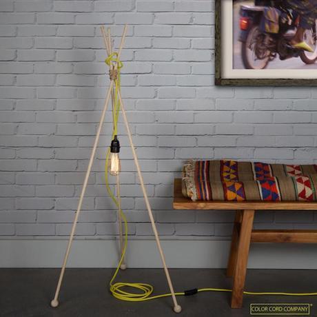 DIY lampara con palos redondos de madera-trípode alta