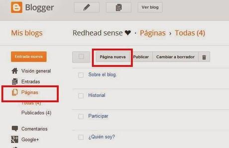 Cómo poner páginas en Blogger.