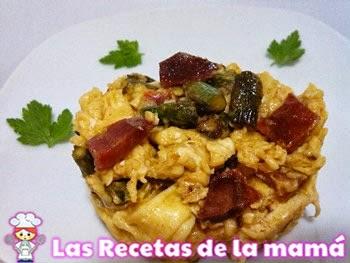 Receta de Revuelto de espárragos con jamón