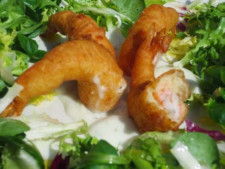 Langostinos Orly al vino blanco