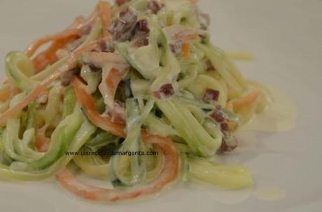 Spaghetti y verduras con nata-Receta para niños