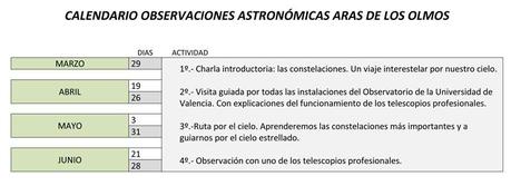 CALENDARIO OBSERVACIONES ASTRONOMICA ASTROESCENICA Astroescénica inicia el 29 de marzo las visitas guiadas al Observatorio Astronómico