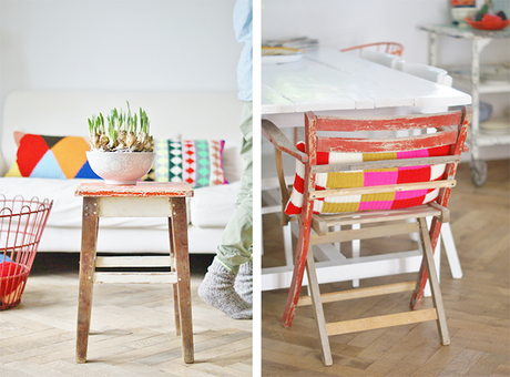 mobiliario recuperado, desgastado aportando carísma a una vivienda pintada en blanco copia