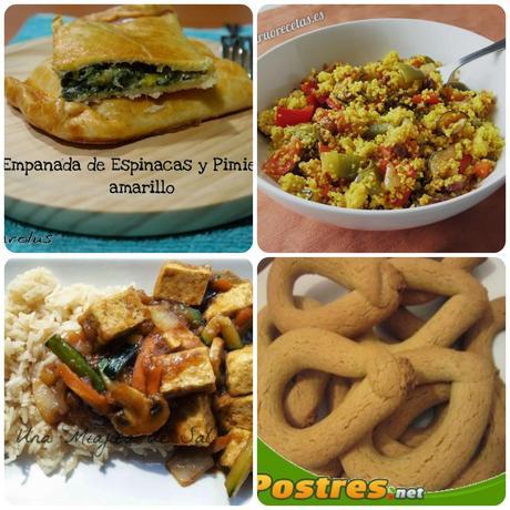Los 4 platos que componen el 07 Menú vegetariano con recetas de otros blogs.