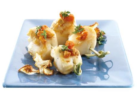 Brochetas variadas, sanas y sencillas Vieiras