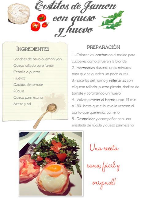 Receta: Cestitos de jamón con queso y huevo