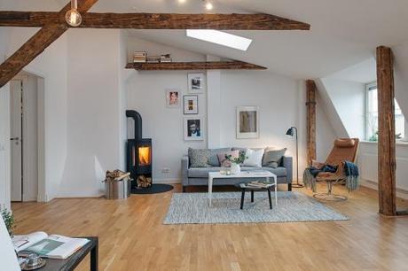 lavandería en el cuarto de baño lavadora secadora en el cuarto de baño estilo nórdico escandinavo sueco espacios diáfanos loft decoración decoración nórdica escandinava decoración lofts aticos decoración en gris y madera blog decoración diseño interiores Ático loft sueco 