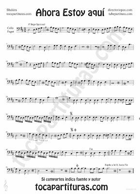 Tubescore Ahora Estoy Aquí partitura para Violonchelo y Fagot tema Pop - Rock de la cantante colombiana Shakira