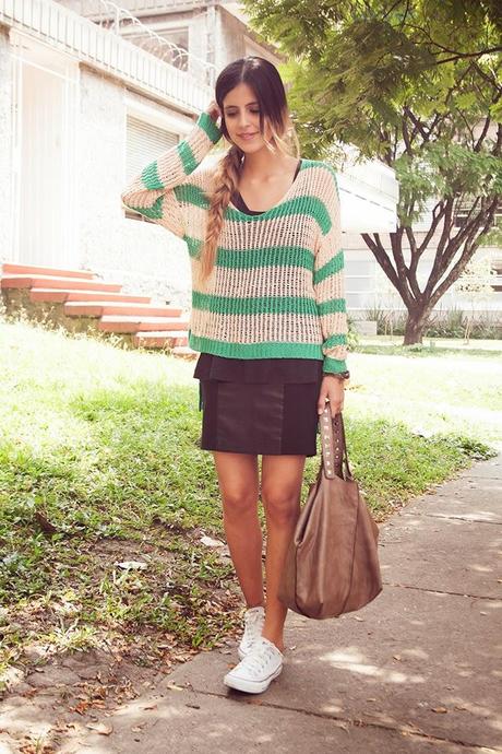 Leather Skirt and Converse