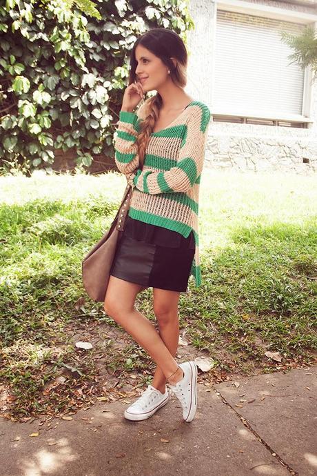 Leather Skirt and Converse